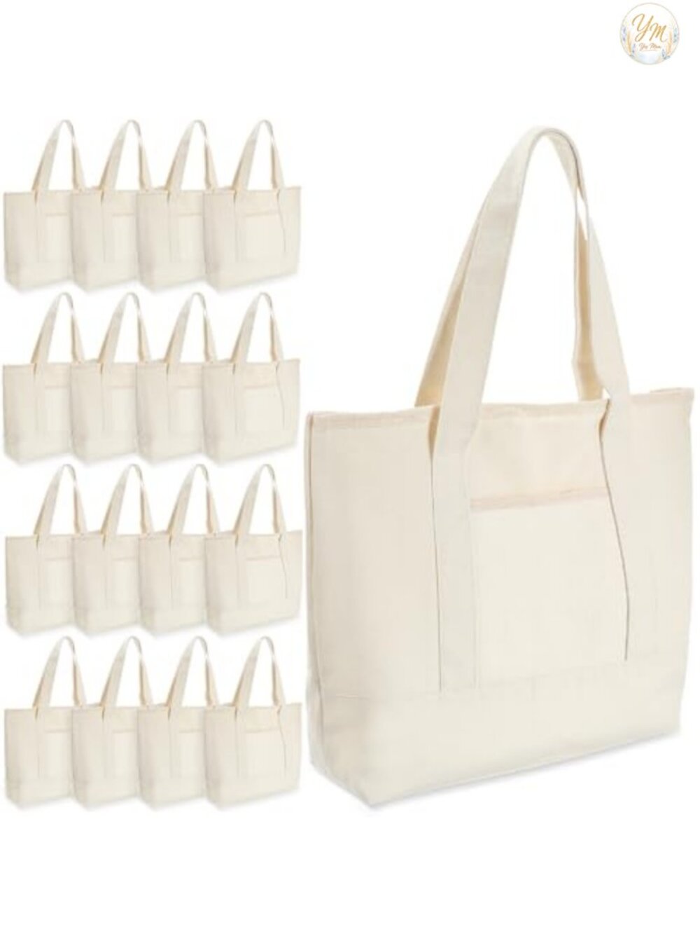 16 Pack Blank Canvas Tote Bags for DIY, Large Reusable Grocery Bag
